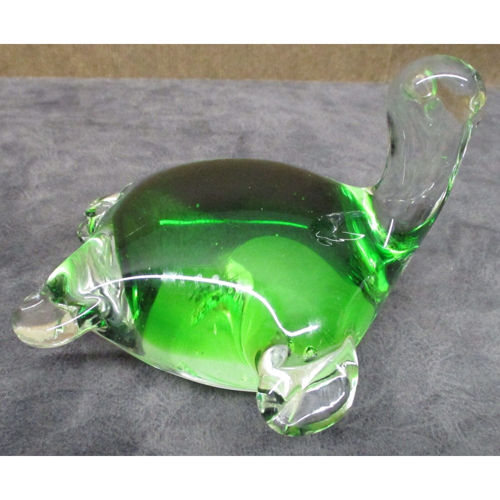 Vintage‎ Transparent Green Glass Sea Turtle Paperweight VERY NICE Unmarked